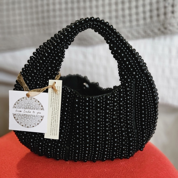 FROM INDIA TO YOU Mini Beaded Shoulder Bag In Black. NWT - Picture 5 of 15